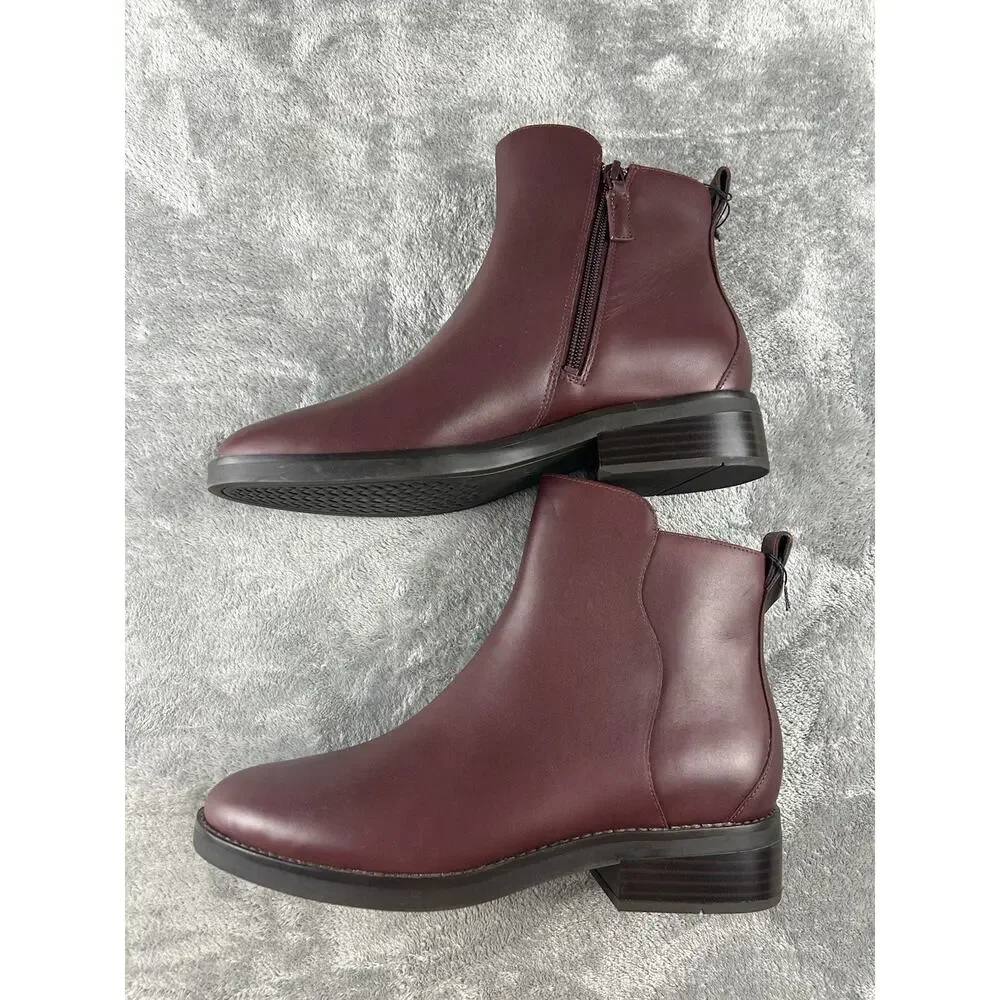 Cole Haan River Chelsea Waterproof Burgundy Leather Ankle Boot Size 9 Never Worn